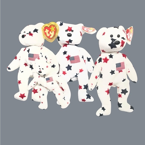 Ty Other - Ty Beanie Babies set 3 “Glory” white and covered in red and blue star 1 Teenie